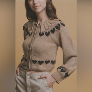 Tan Heart Pattern Sweater